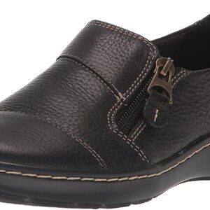 Women's Leather Loafer Size 9 Black Comfort Slip-On Flexible Sole